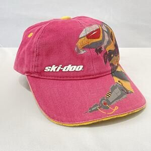 Vintage Ski-Doo Hat SnapBack Adjustable Unisex Adult Pink Racing Snowmobile